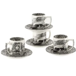Spode Black Italian Espressokopp Med Fat 4-Stk. Outlet