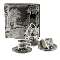 Spode Black Italian Espressokopp Med Fat 4-Stk. Outlet