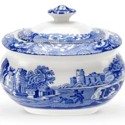 Spode Blue Italian Sukkerskal Med Lokk Hot
