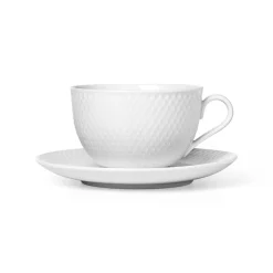 Lyngby Porcelæn Rhombe Tekopp Med Fat Hvit Outlet