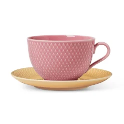 Lyngby Porcelæn Rhombe Tekopp Med Fat Rosa-Sand Hot