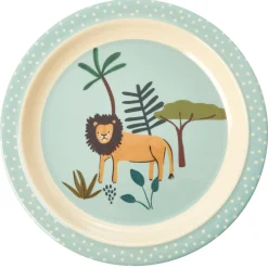 RICE Barnetallerken Jungle Animals Blue-Multi Discount