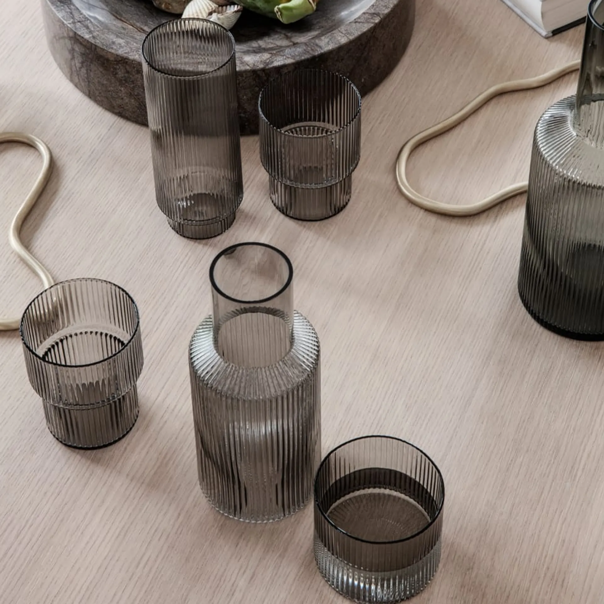 Ferm LIVING Ripple Long Drink Glass 4-Pakk Smoked Grey Sale
