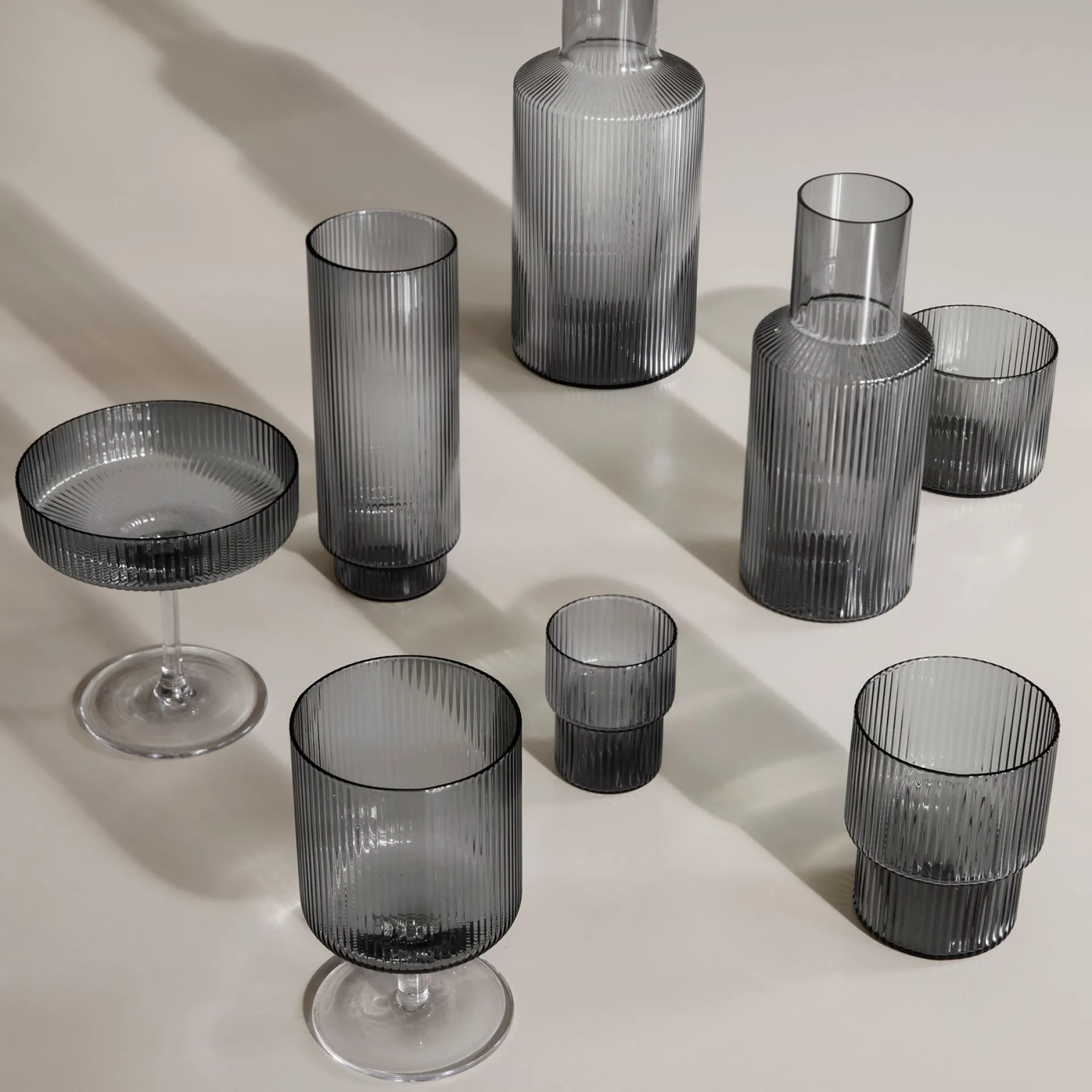 Ferm LIVING Ripple Long Drink Glass 4-Pakk Smoked Grey Sale